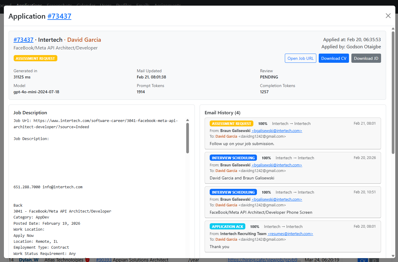 Application detail view